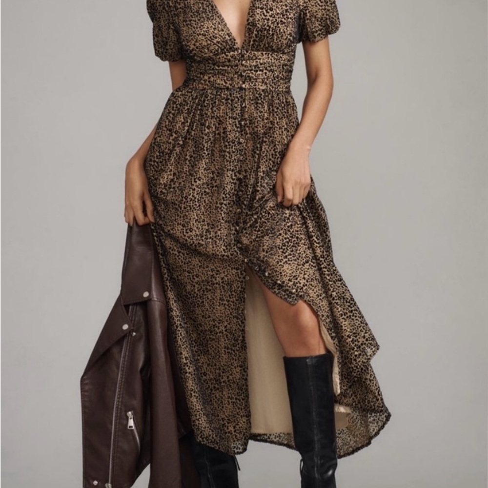 The Katerina button-front dress: Velvet Edition in Cheetah print wore once